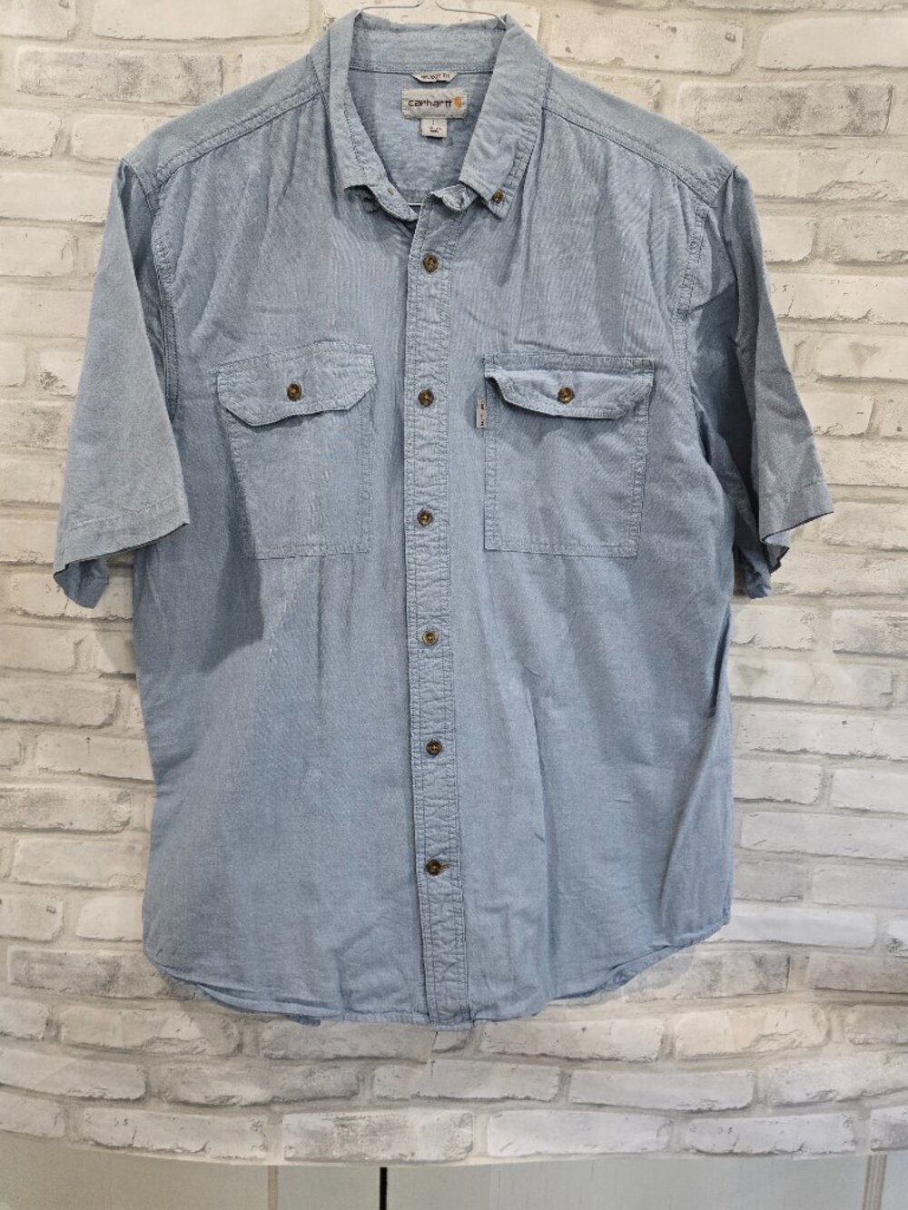 Carhartt relaxed fit chambray button-up short sleeve shirt L‎